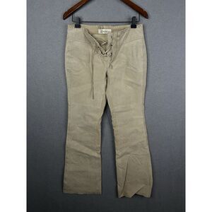 Vintage‎ Y2K Hipster Lace Up Front Leather Pants Size 5 Cream Tan Boot Cut